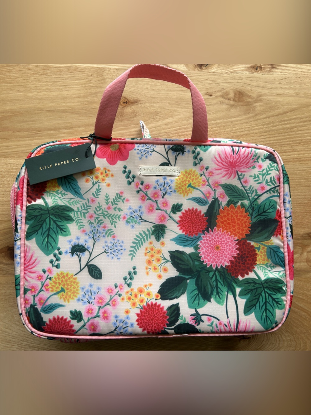 Rifle Paper Co. Multicolor Floral Cosmetic Pouch with Pink Handle